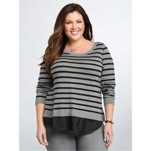 TORRID Women's Plus Size Tie Back Flyaway Mixed Media Layered Sweater Jumper